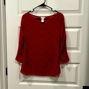 Cache Red Bell Sleeve Blouse 3/4 Length